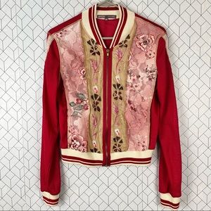 Hale Bob Mesh Floral Embroidered Lace Sequin Bomber Style Jacket